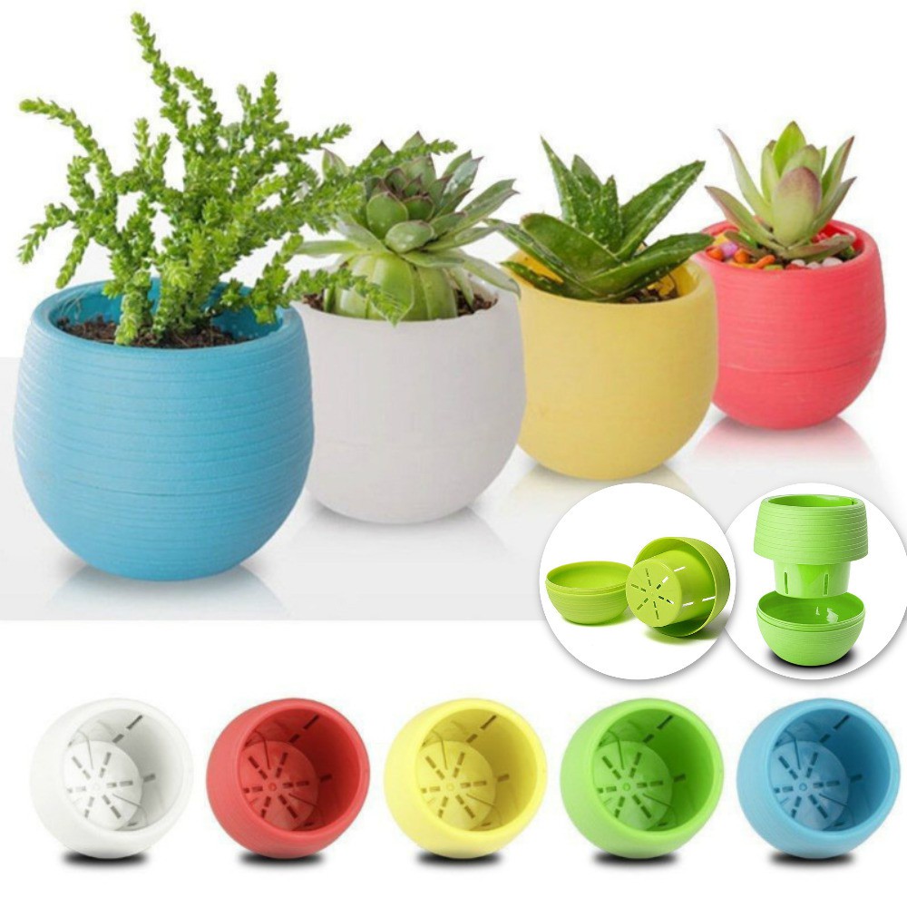 Mini Flower Pots Colourful Round Plastic Plant Flower Pot Garden Planters  for Succulents Desktop Plant Pots