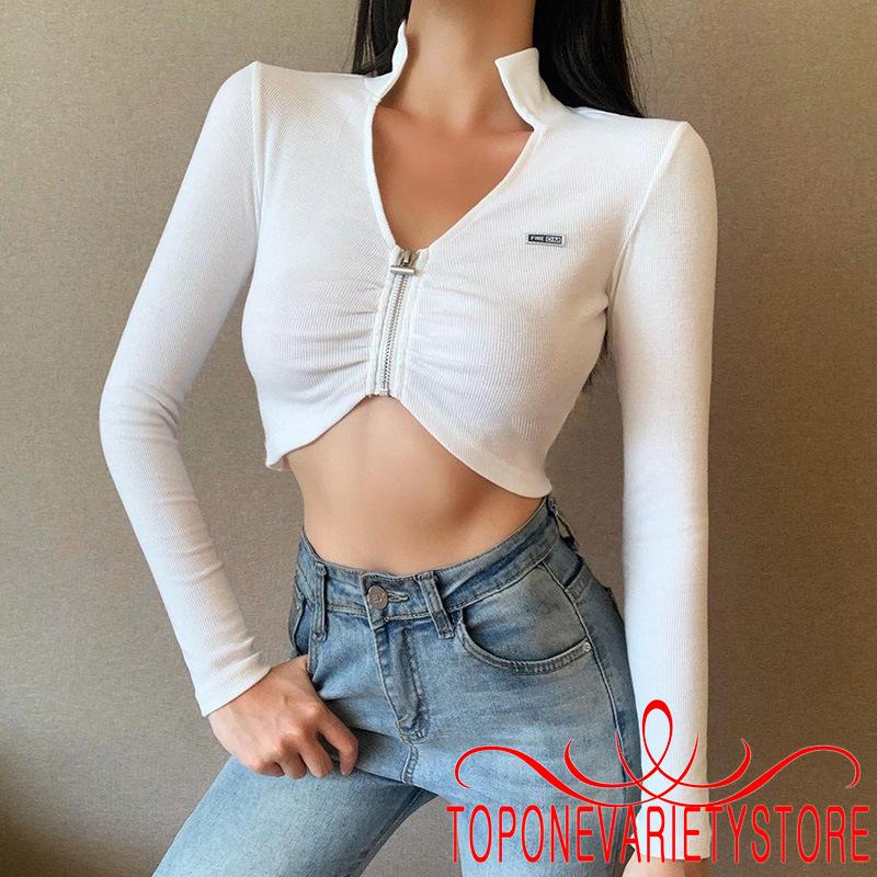 long sleeve ruched crop top