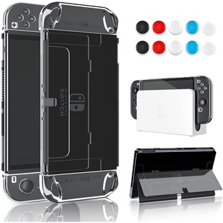 Protective Case for Nintendo Switch OLED Model 2021, FANPL Dockable Case Cover with Flip Shell for Switch OLED, Crystal Case Accessories with Thumb Grip Caps