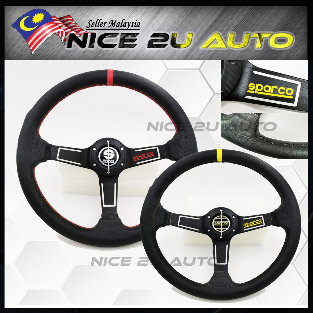 Offer Limited Stock Sparco Leather 14 Inch Sport Steering Wheel 3 Stroke Drifting Steering Wheel Shopee Singapore