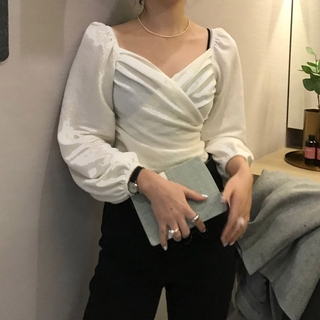 Image of thu nhỏ SUXI Korean Style New Women's Lantern Sleeves V-neck Shirt #4