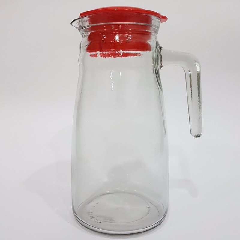 Round Glass Pitcher Jug Water Container with Lid Cover Handle Balang