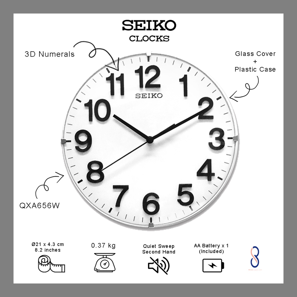 Seiko 3D Numerals Table / Wall Clock with Quiet Sweep Second Hand