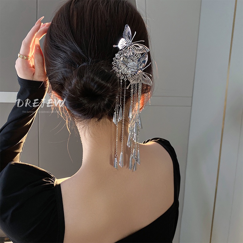 DREJEW✨ Korean hairpin Antique butterfly flower tassel Hair Clip Fashion  women Hair accessories | Shopee Singapore