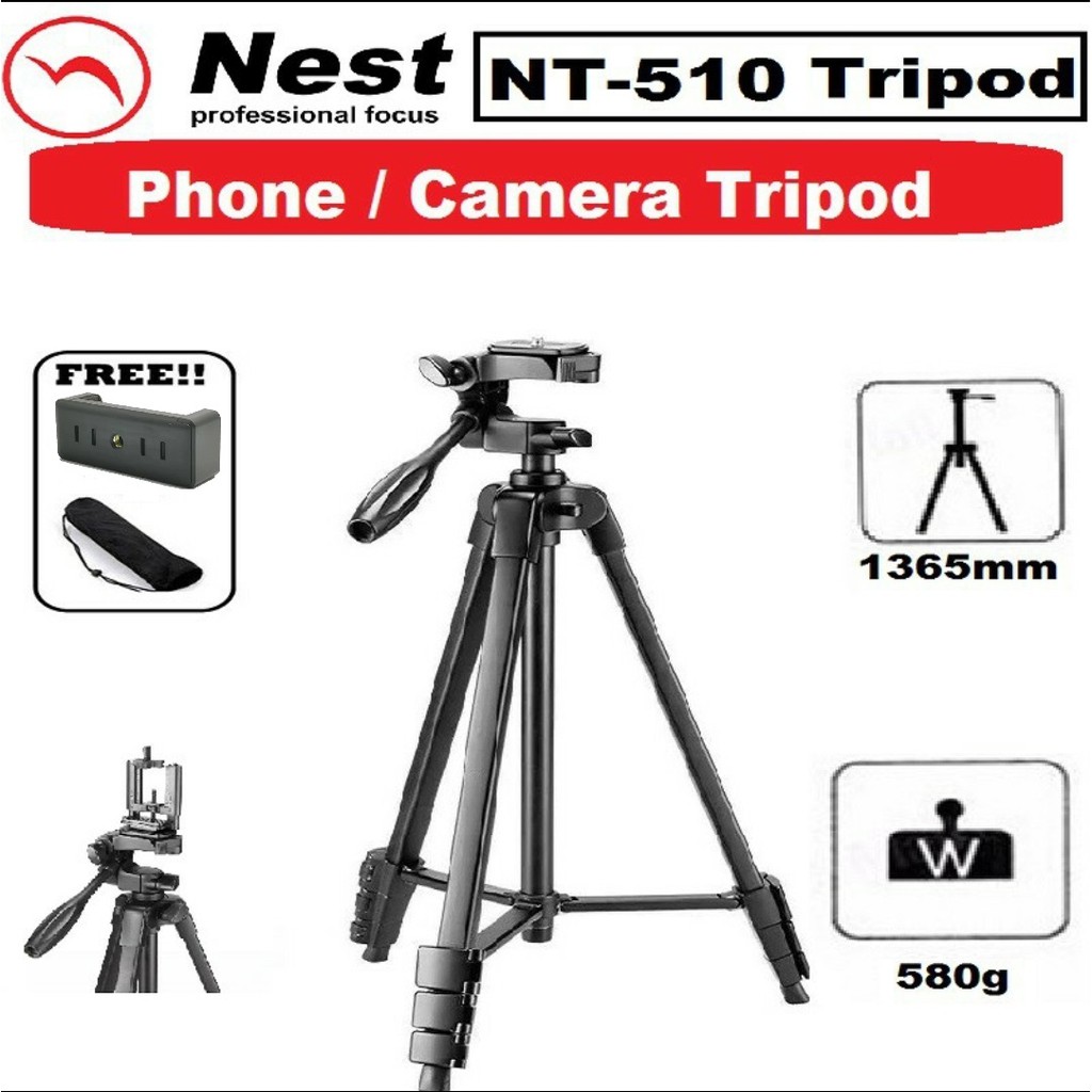 Nest NT510 Aluminum Lightweight Tripod For Smart Phone and DSLR Camera