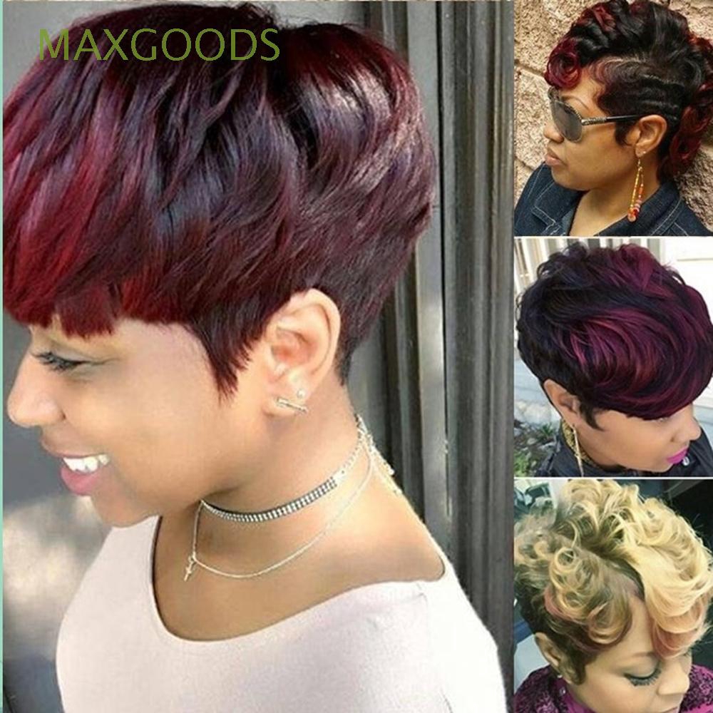 Short Women Fashion Wine Red Blonde Wavy Synthetic Ombre Hair Wigs