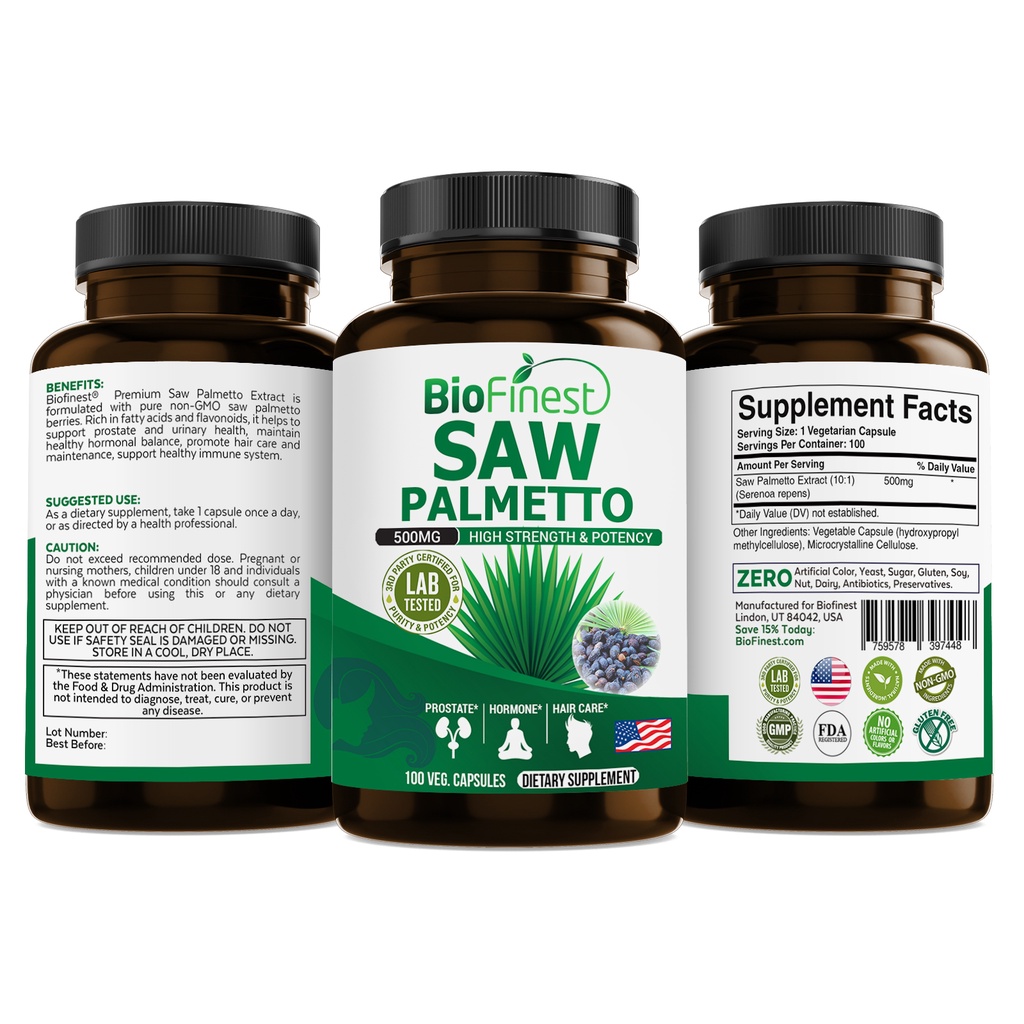 Biofinest Saw Palmetto Extract 500mg Hair Loss Control Growth DHT