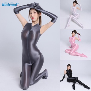【HODRD】Womens Shiny Glossy Zip Bodysuit Tights Jumpsuit Silky Soft Bodystocking  100% brand new and high quality【Fashion Woman Men】