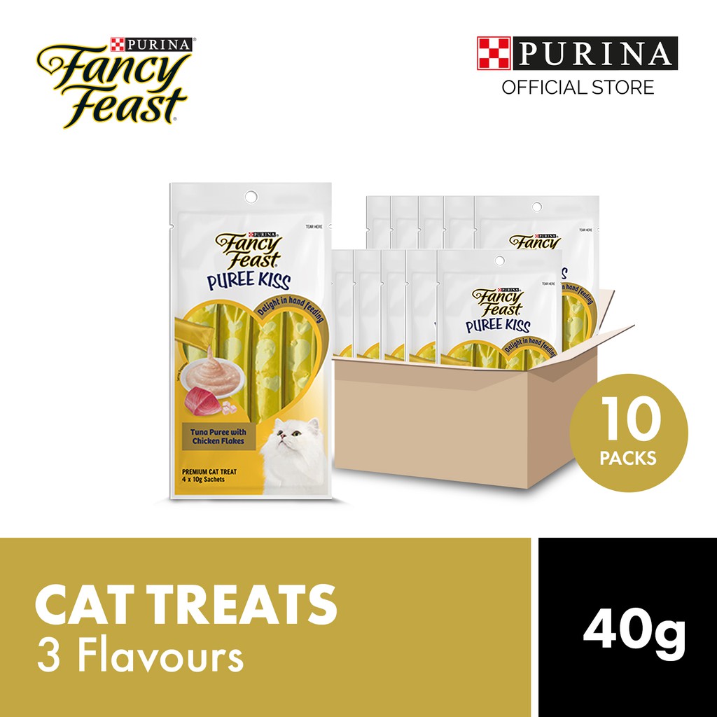 Fancy Feast Puree Kiss Adult Cat Treats 4x10g x 10 (3 Flavours)/Carton Shopee Singapore