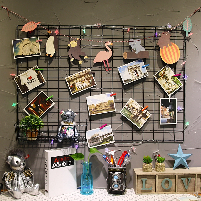 Metal Wall Mesh Photo Grid Hanging Frame Multi-Function Panel Decor Photo Wall Art Display ...