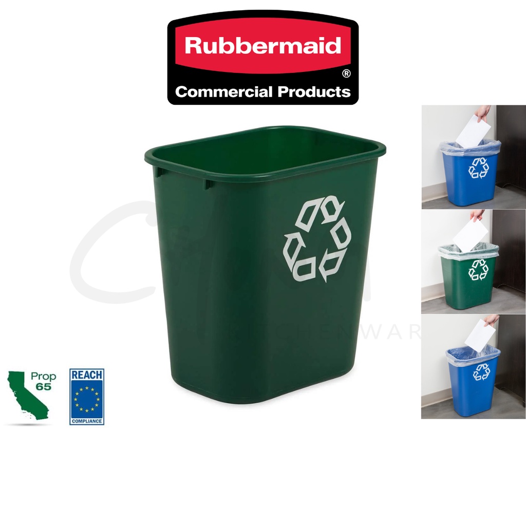 Rubbermaid 13/28/41qt Waste Basket Recycling, Blue/Green, [Trash/Can