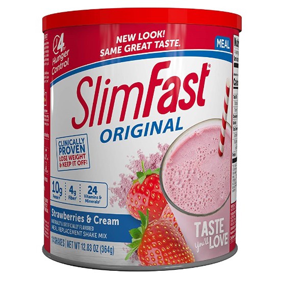 SlimFast Original Strawberries & Cream Meal Replacement Shake Mix – Weight Loss Powder – 12.83 oz Canister – 14 servings