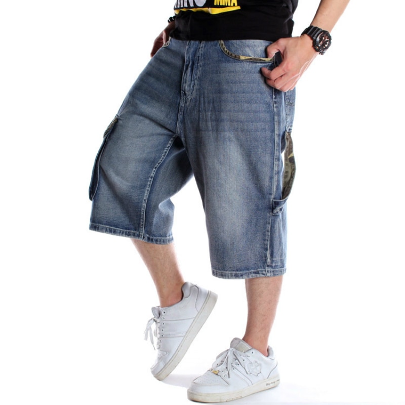 Mens Plus Size Loose Baggy Denim Short Men Jeans Fashion Streetwear Hip Hop Long 3 4 Capri Cargo Shorts Pocket Bermuda Male Blue Shopee Singapore