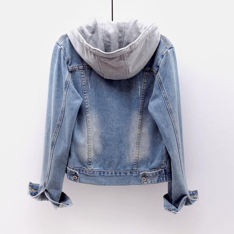 Image of [Removable Hat] Plus Size Women's Korean Version Slim-Fit Denim Short Long-Sleeved Hooded Jacket 2022 Student Spring Autumn New Style Casual #5