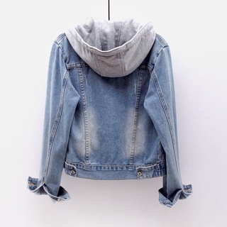 Image of thu nhỏ [Removable Hat] Plus Size Women's Korean Version Slim-Fit Denim Short Long-Sleeved Hooded Jacket 2022 Student Spring Autumn New Style Casual #5