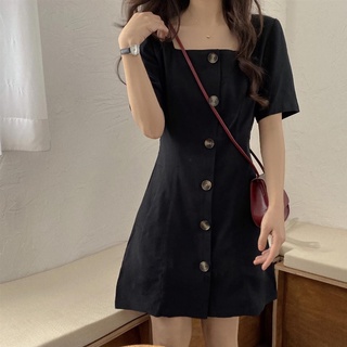 IELGY thin temperament little black dress Korean style western style square collar dress female ins short skirt