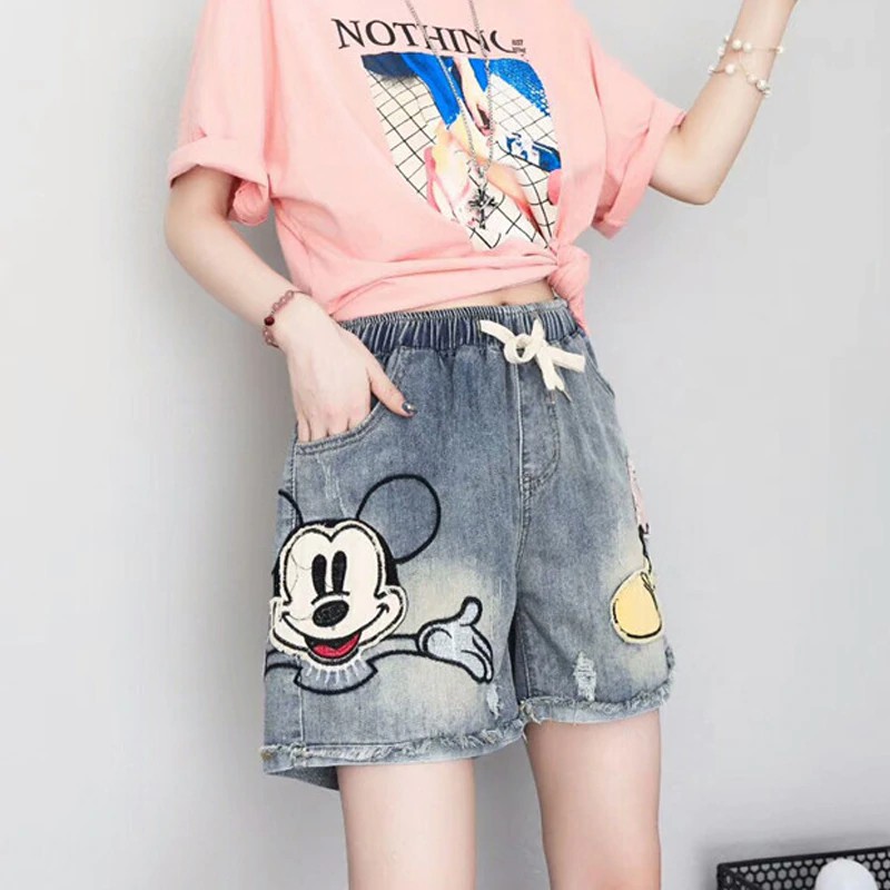 mickey mouse denim shorts womens