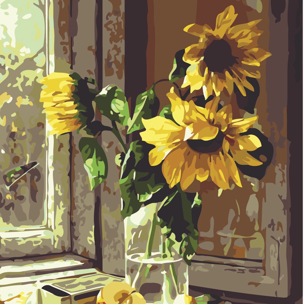 Diy Window Sill Sunflower Oil Painting Canvas Digital Pictures