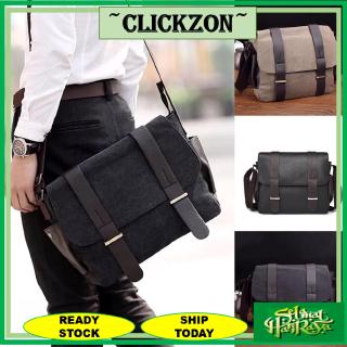 READY STOCK✨ CLICKZON Man Stylish Formal Long Strap Leather Canvas Messenger Bag Sling Beg