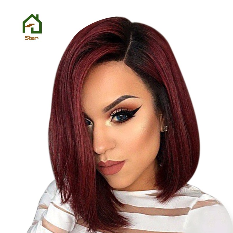 Synthetic Bob Wig Ombre Short Wig Straight Burgundy Wigs For Women