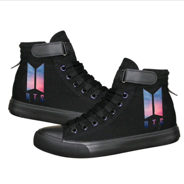Kpop BTS Cartoon High-top Sneakers SUGA Jimin JIN V Black Sports Canvas Shoes 