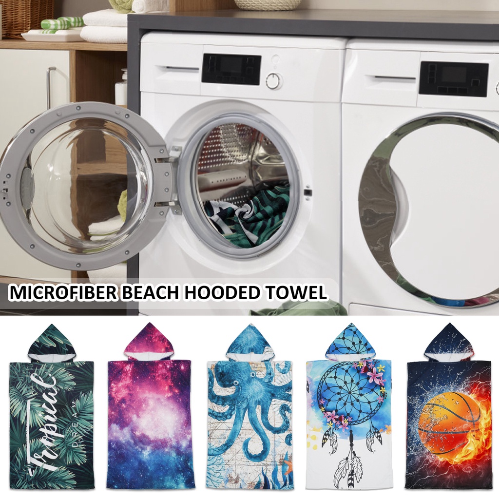Microfiber Fabric Printed Hooded Beach Towel Changing Towel 75x110cm Adult Poncho Bath Towel