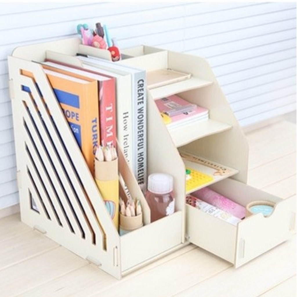 Wood Desk Organizer With Drawer Expandable Desktop Organizer