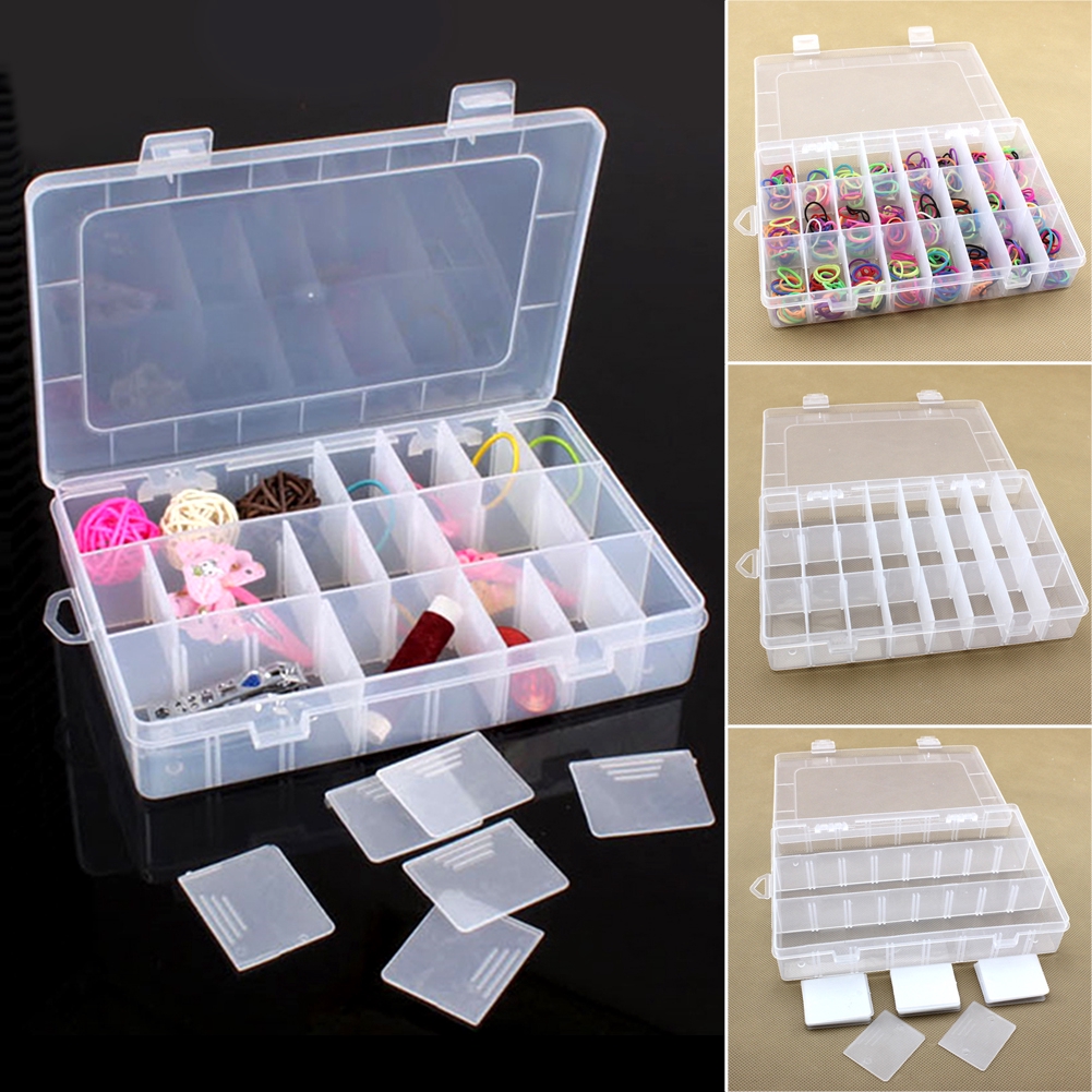 New 15/10/24 Slots Plastic Adjustable Jewelry Storage Box Case Beads Organizer