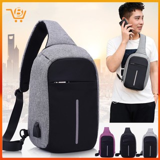 Image of USB Charger Canvas Chest Pouch Bag Man Boy Cross Body Sling Bag Anti Theft