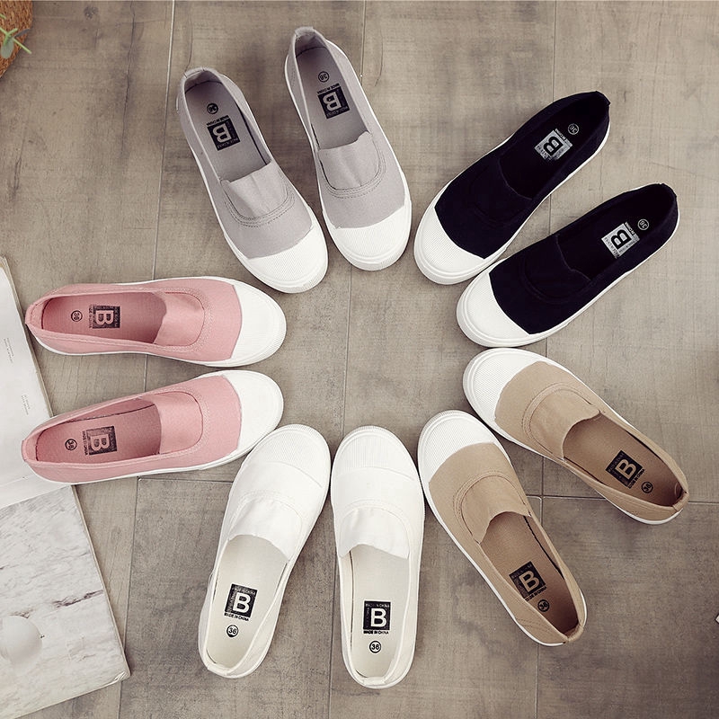 2019 summer new canvas shoes women's small  all kinds of flat bottomed students' Korean cloth shoes shallow mouth