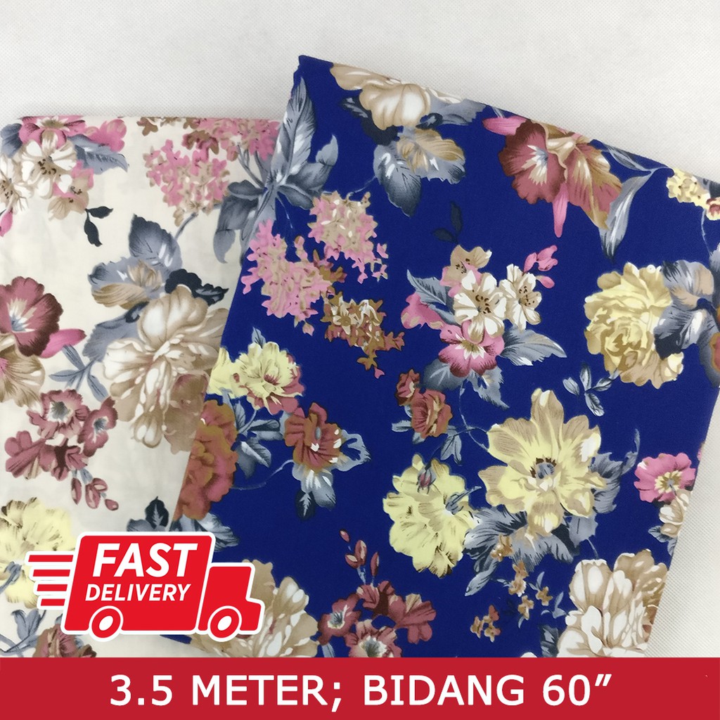 Kain Pasang Cotton English Bunga Flower Design Poplin ...