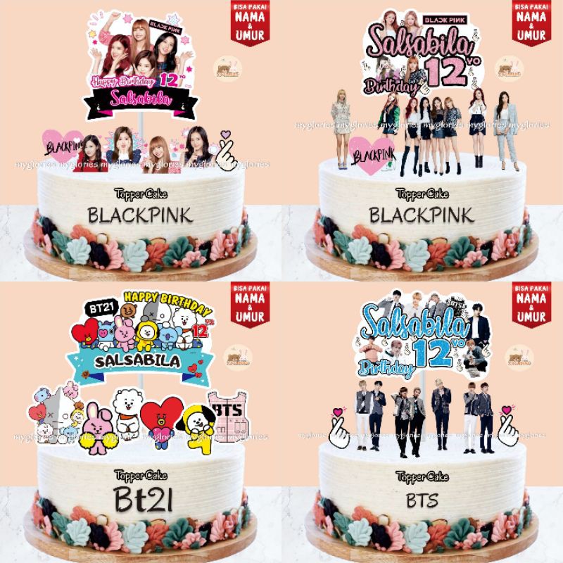 Use Name Age K Pop Character Cake Topper Custom Bts Blackpink Cake Decoration Shopee Singapore