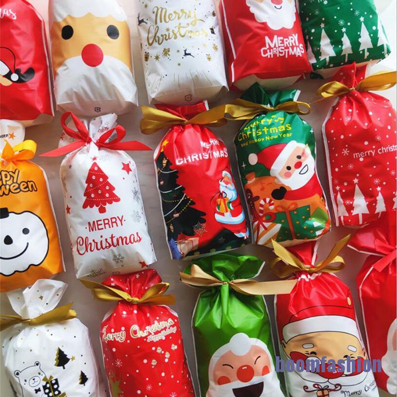 boomfashion 10Pcs Christmas Plastic Candy Bags Xmas Festival Candy ...