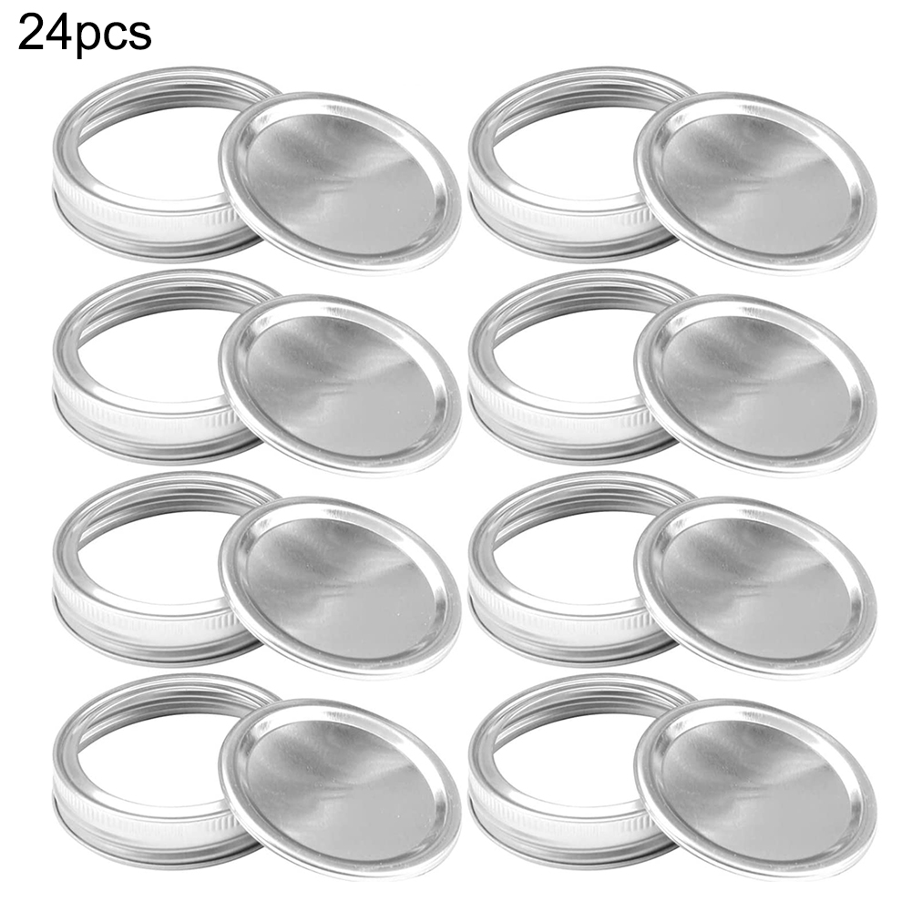 24 PCS Regular Canning Jar Lids and Rings for 70mm Wide Regular Mouth Mason Jars Split-Type Jar Lids and Bands Leak Proof Storage Stainless Can Covers Caps with Silicone Seals 