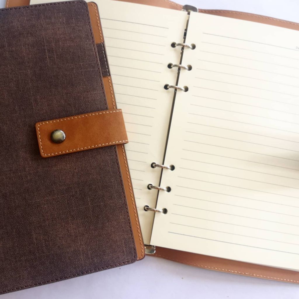 A5 leather binder 6 hole loose leaf brown grey black professional