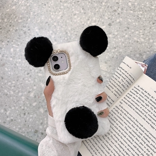 3d Panda Case For Iphone 12 11 Pro Max Case Cute Ears Plush Fur Fluffy Rabbit Case Girls Luxury Silicone Cover Shopee Singapore