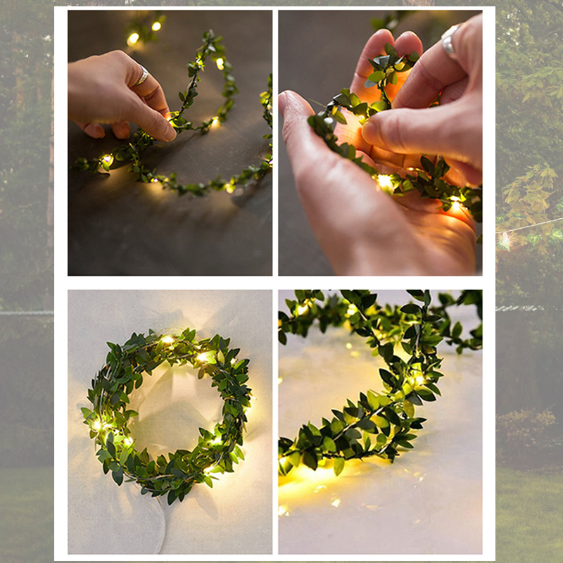Rose Flower Leaves Garland/Fairy Light/ Led Copper Wire Battery Operated String Lights/ Wedding Christmas Home Party Decoration