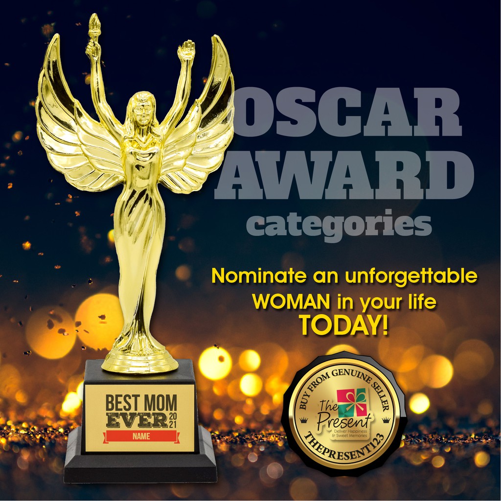 Shop Malaysia Oscar Award Trophy With Personalized Name On Gold Aluminium Event Plate Hadiah Untuk Hari Ib Shopee Singapore