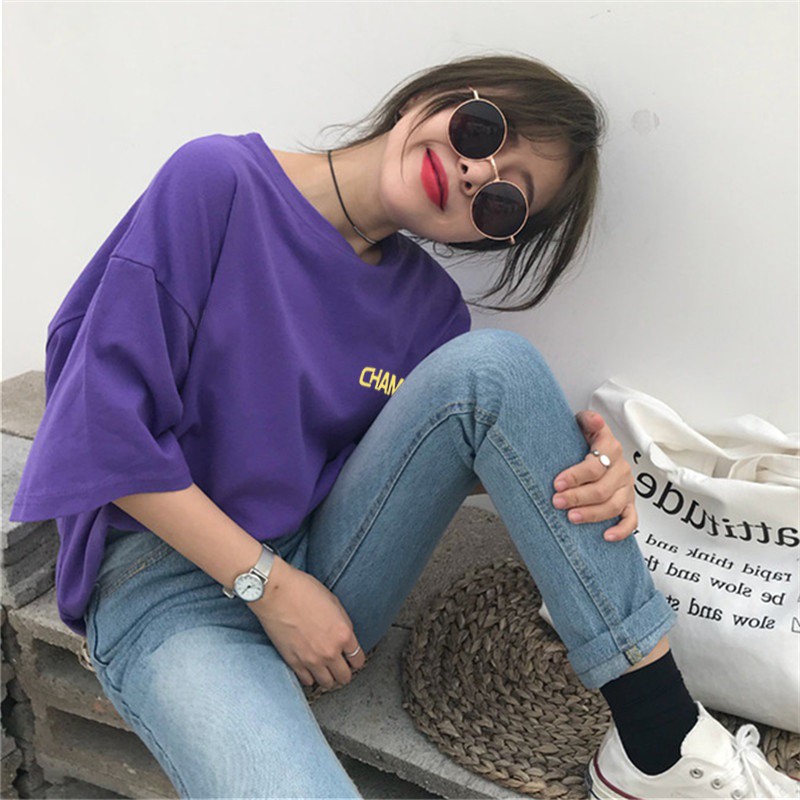 Women Summer Bf Short Sleeve Loose T Shirt Pullover Oversized Tee For Girl Shopee Singapore