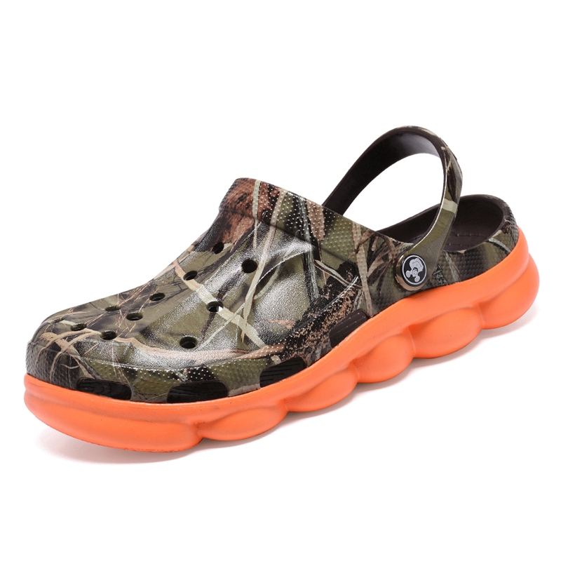 camo crocs with orange sole