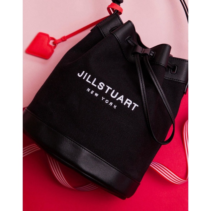 Jillstuart New York Black Embroidery Logo Heart Charm Decor Canvas Drawstring Women String Bag Shoulder Cross Bag From Seoul Korea Shopee Singapore