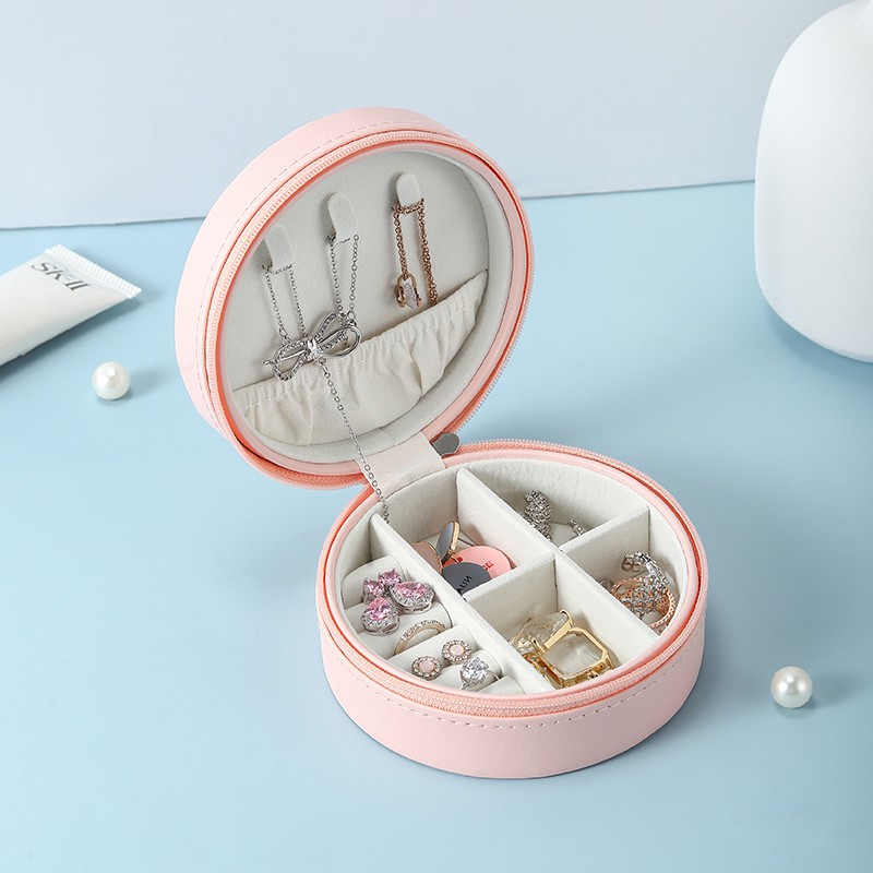 Casegrace Round PU Leather Jewelry Box Organizer Travel Jewelry Storage