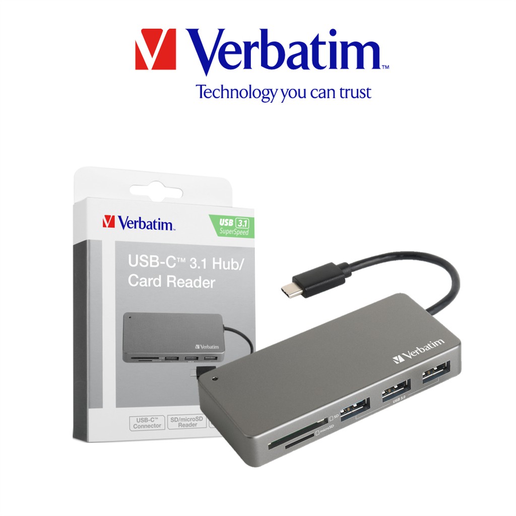 Verbatim Type C USB 3.1 Hub & Card Reader 3x USB ports 1x SD card port