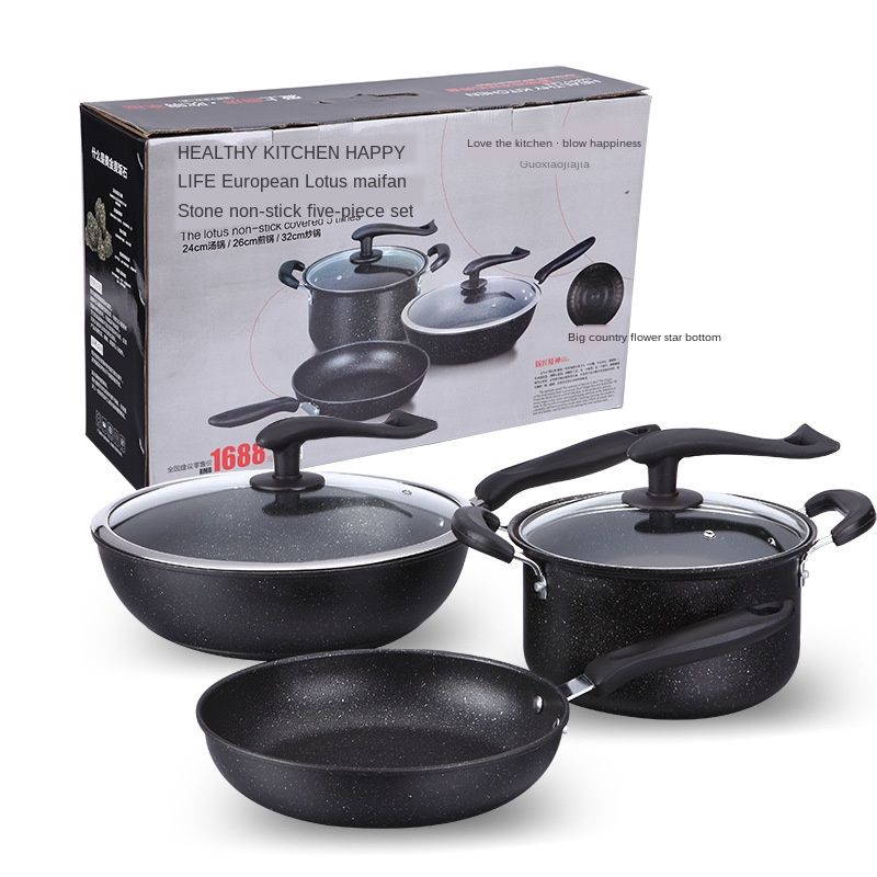 Lotus Maifanshi Non Stick Five Piece Set Cookware Set Frying Pan Soup Pan Frying Pan Three Piece Set Activity Gift Pot Shopee Singapore