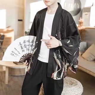 Hommes Japonais Style Kimono Robe Cloak Men Women Short Sleeve Open Front Short Coat Cardigan 