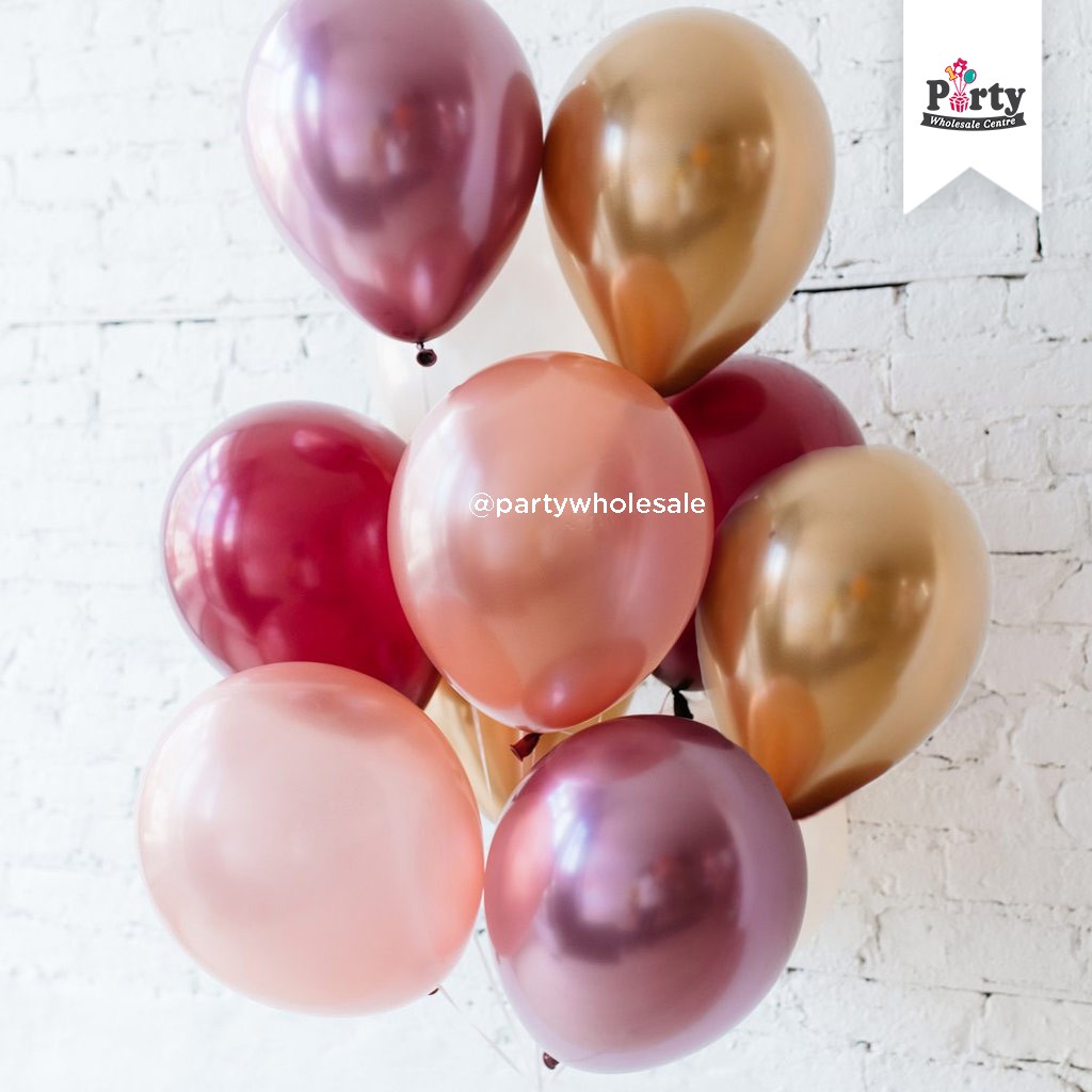Sg Seller Chrome Balloons Burgundy Rose Gold 10pcs Party