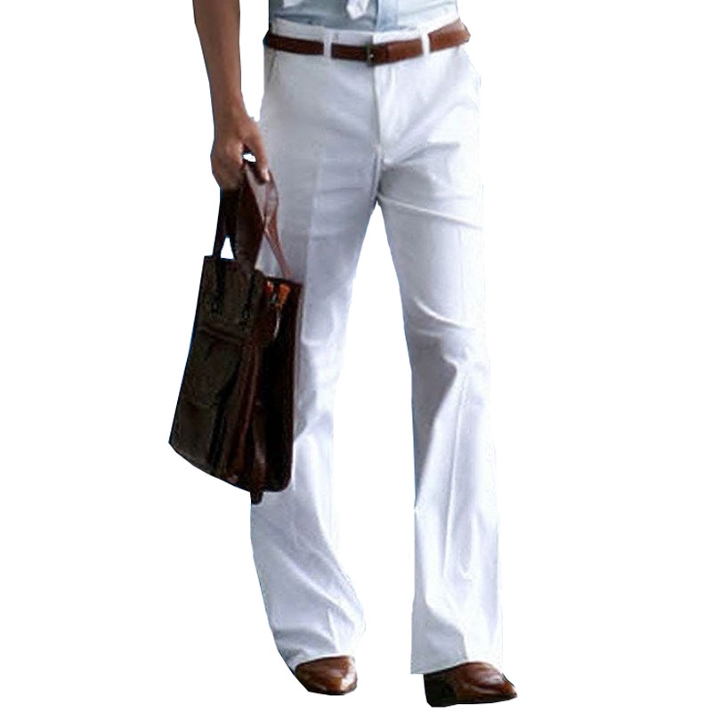 mens white bell bottom trousers