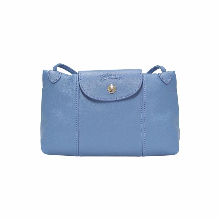 Longchamp Blue Mist Le Pliage Cuir Crossbody Bag