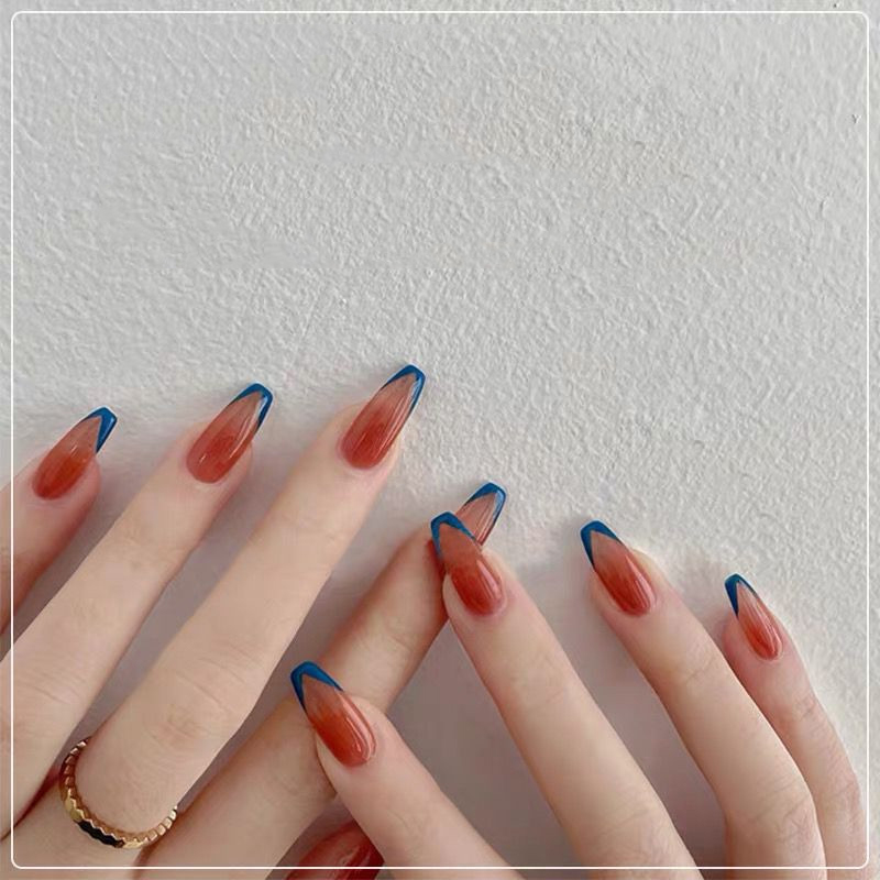 Roselife 24pcs Summer Blue V Shape Everlasting French Ballerina Fake Nails Manicure Diy Kit With Glue Shopee Singapore