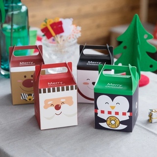 4 Styles Merry Christmas Candy Apple Box/ Santa Claus Snowman Printed Cookie Wrap Box/ Xmas Eve Gift Packaging Container #0